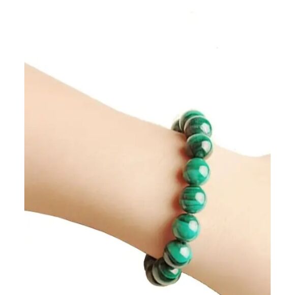 6mm Malachite Beaded Bracelet Stretch One Size Women's - Picture 1 of 4